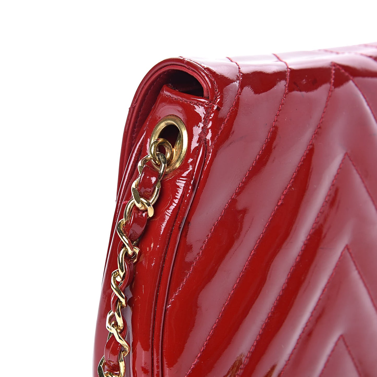 Patent Quilted Chevron Mini Flap Bag Red