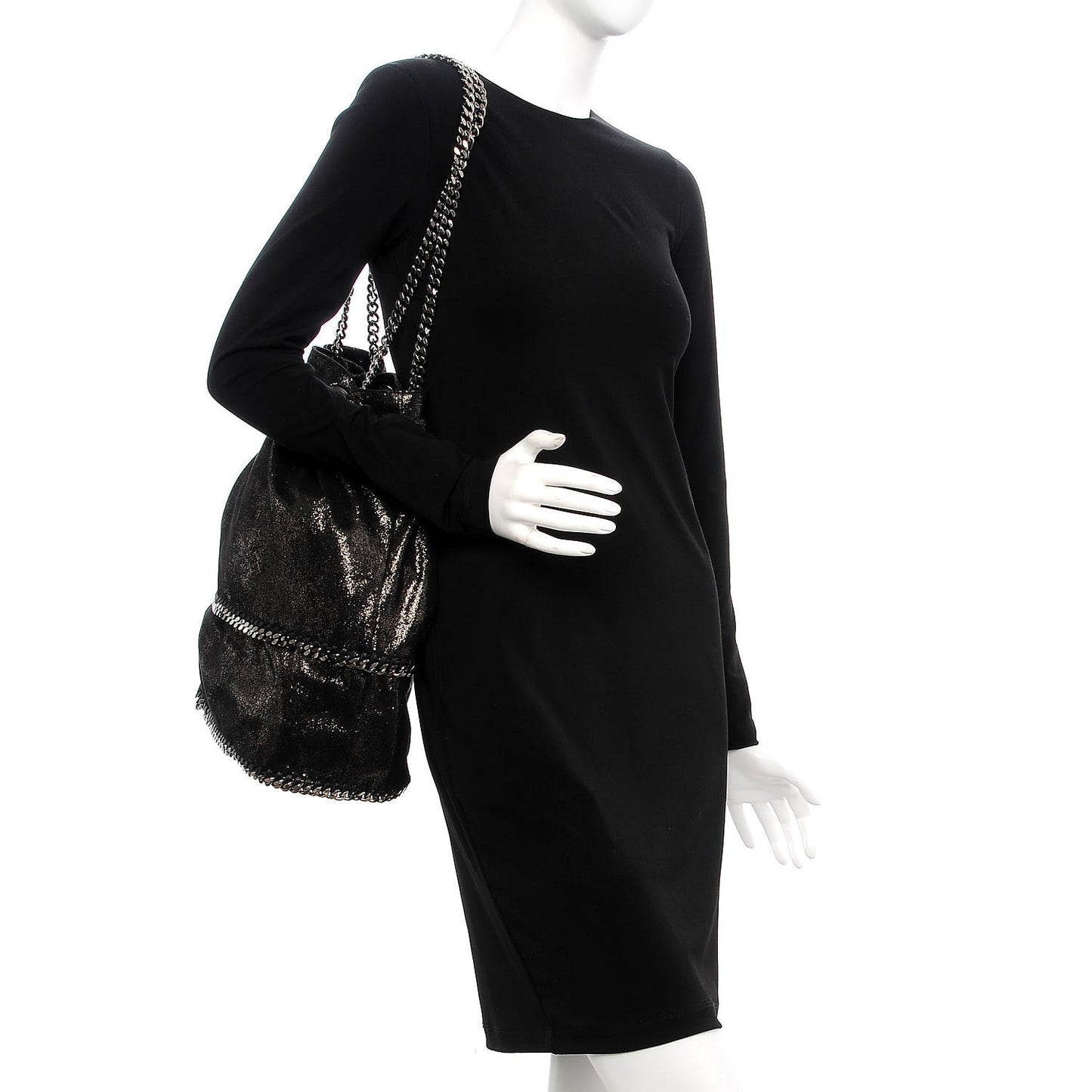 Chamois Shiny Dotted Large Falabella Bucket Bag Ruthenium