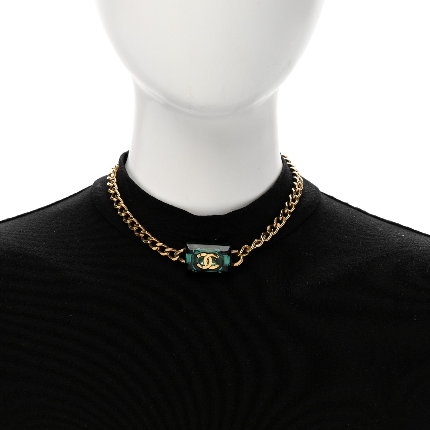 Chanel Metal Resin CC Square Choker Gold Green 2 of 5