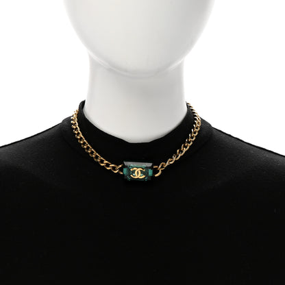 Chanel Metal Resin CC Square Choker Gold Green 2 of 5