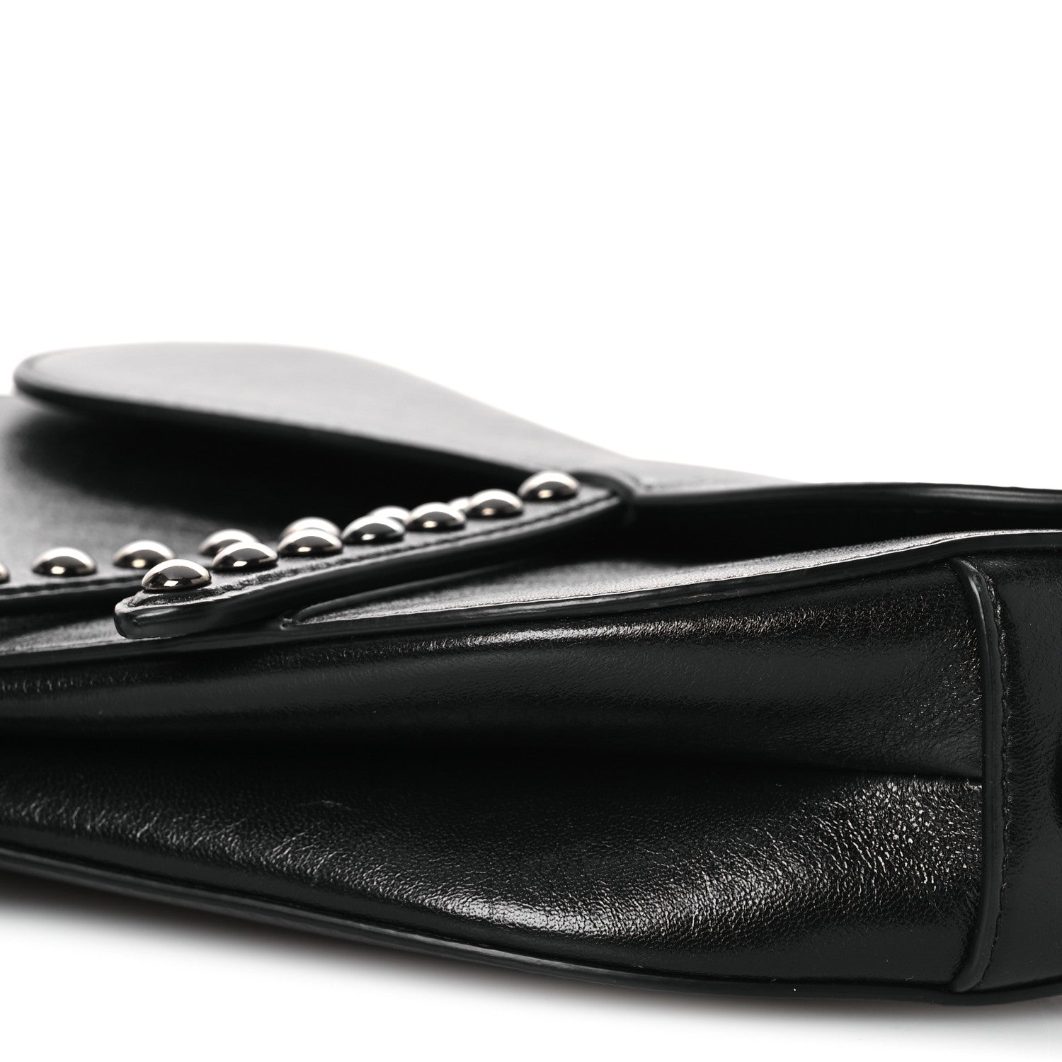 Christian Dior Shiny Crinkled Calfskin Studded Saddle Bag Black 10 of 12