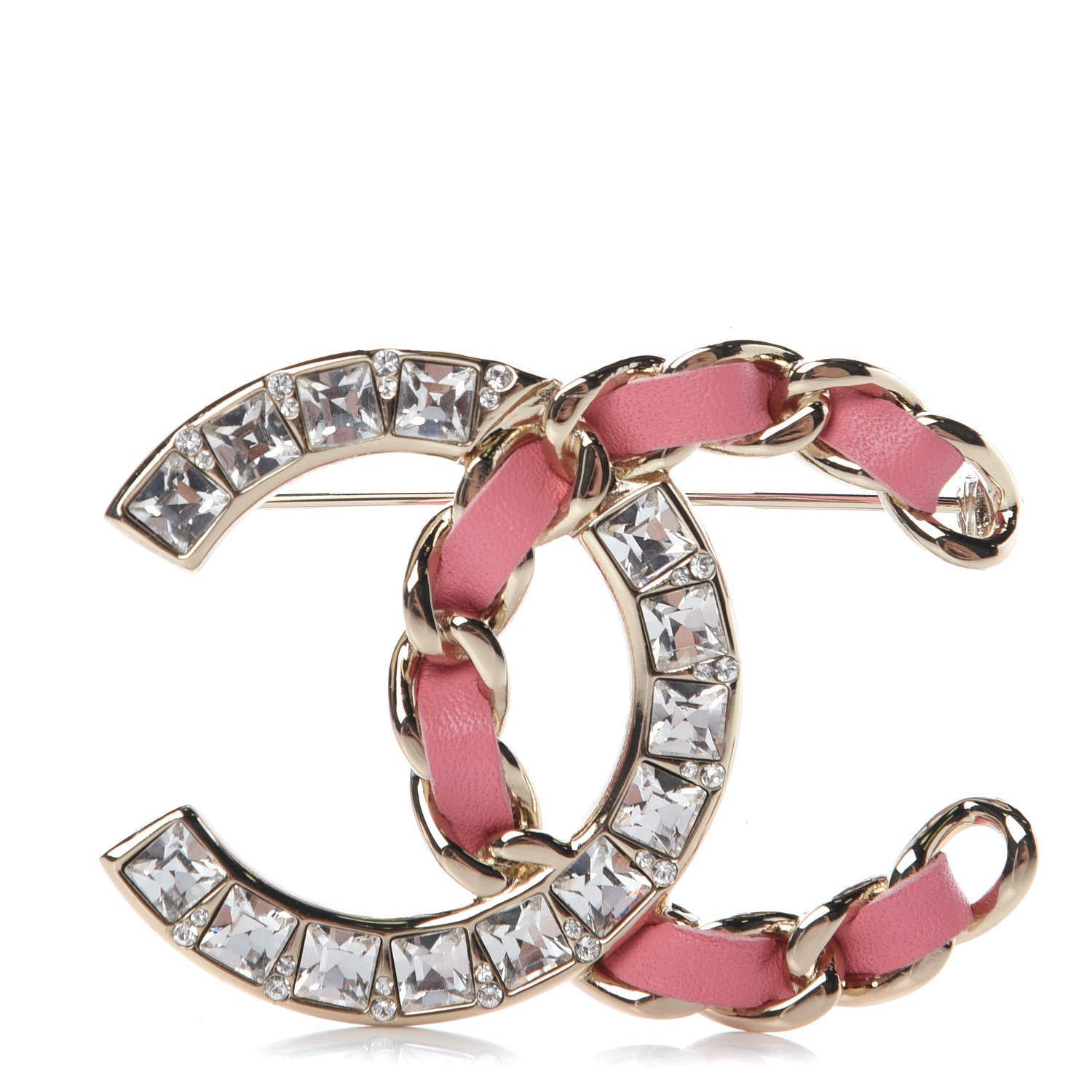 Chanel Lambskin Crystal Chain CC Brooch Pink Gold 1 of 5