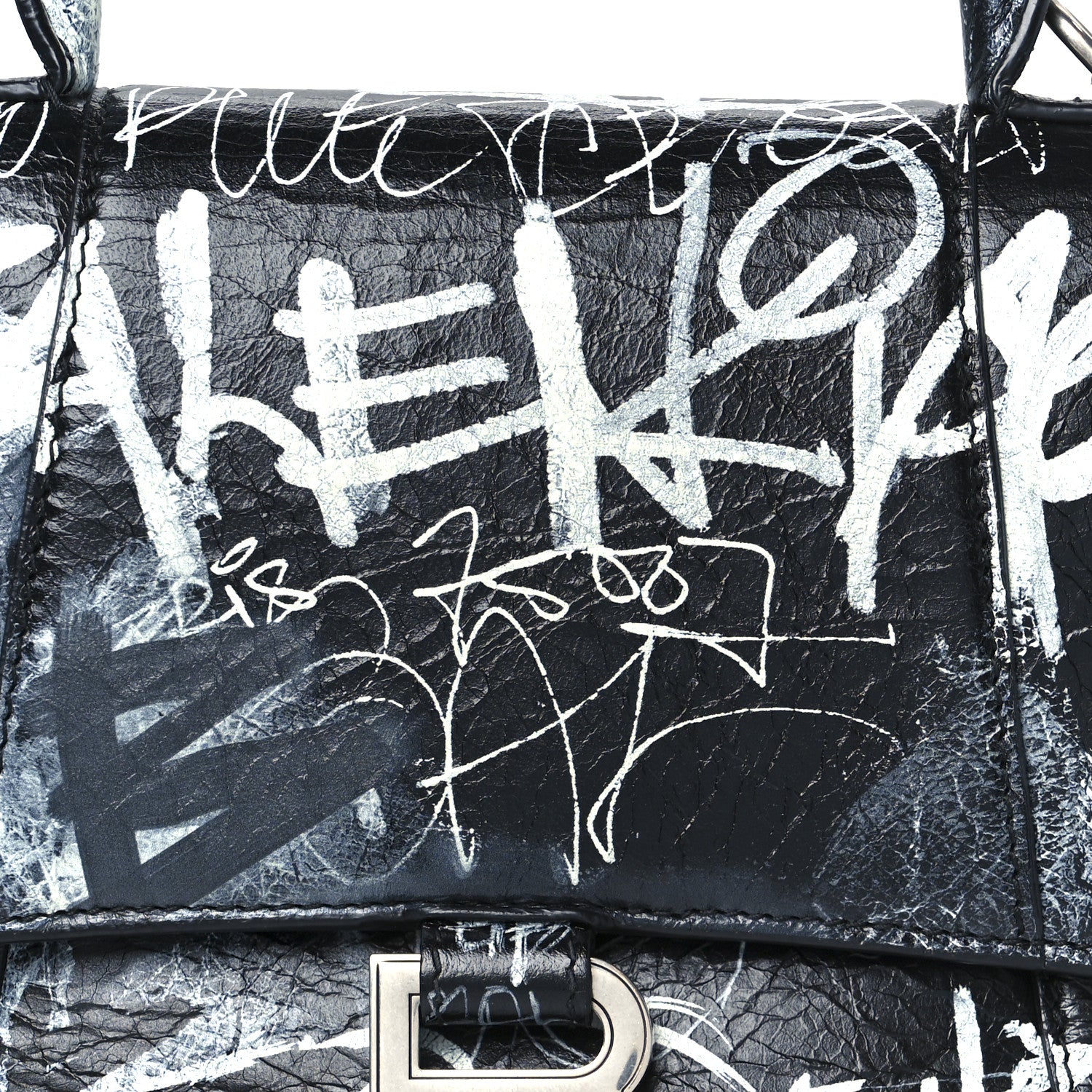 Balenciaga Agneau Graffiti Logo Small Hourglass Top Handle Bag Black 8 of 10