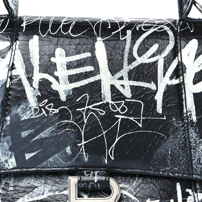Balenciaga Agneau Graffiti Logo Small Hourglass Top Handle Bag Black 8 of 10