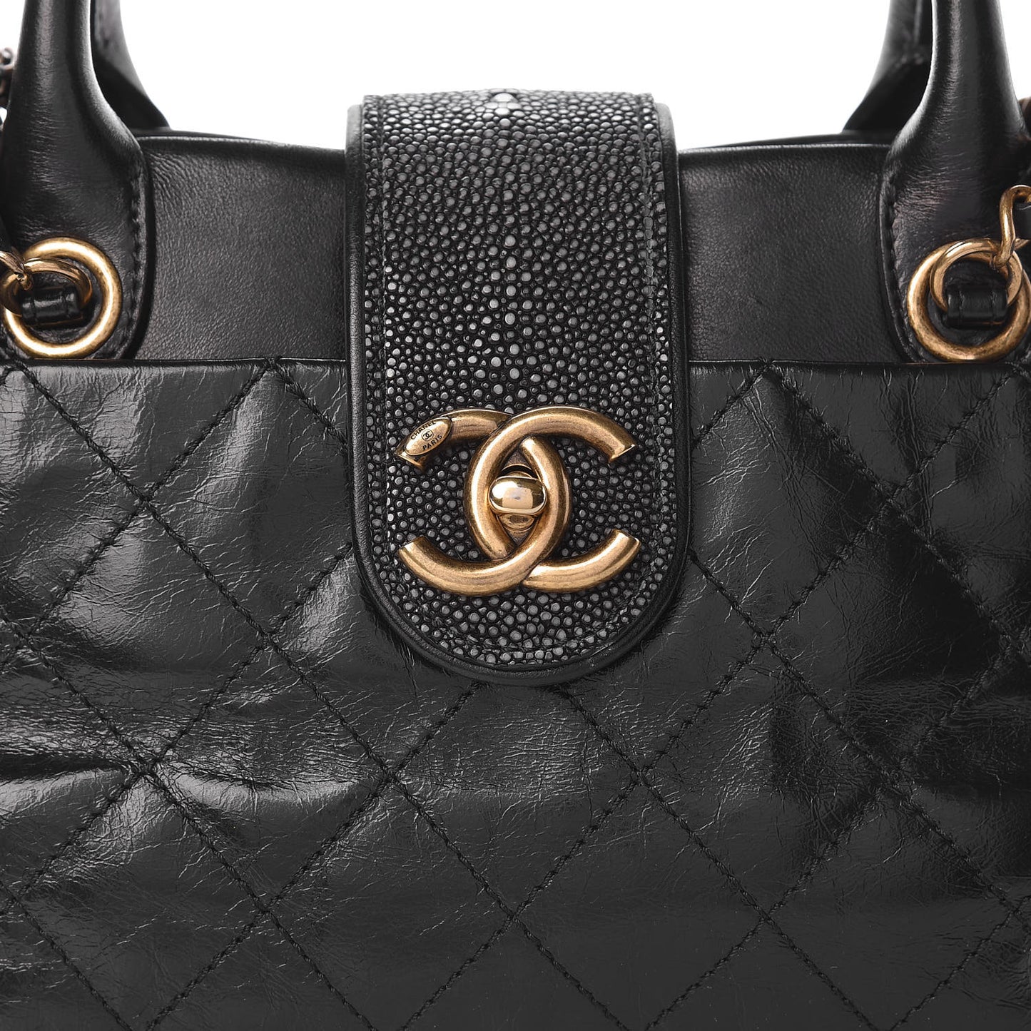 Glazed Calfskin Stingray Bindi CC Tote Black