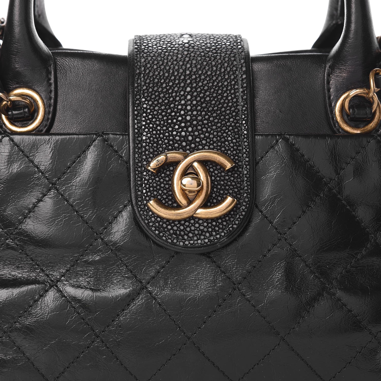 Chanel Glazed Calfskin Stingray Bindi CC Tote Black 13 of 13