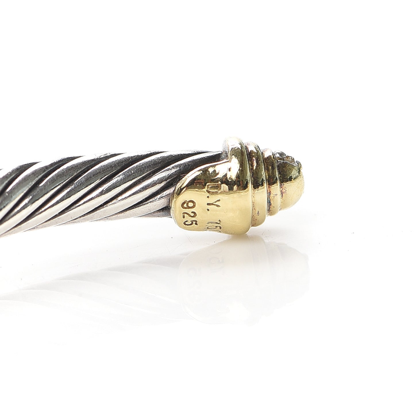 Sterling Silver 18K Yellow Gold Diamond 4mm Cable Classics Bracelet