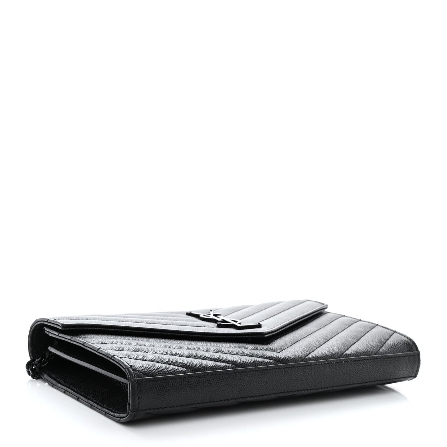 Grain De Poudre Matelasse Chevron Monogram Monochrome Chain Wallet Black