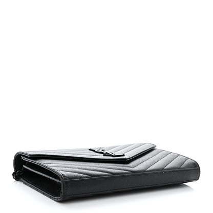 Saint Laurent Grain De Poudre Matelasse Chevron Monogram Monochrome Chain Wallet Black 4 of 10