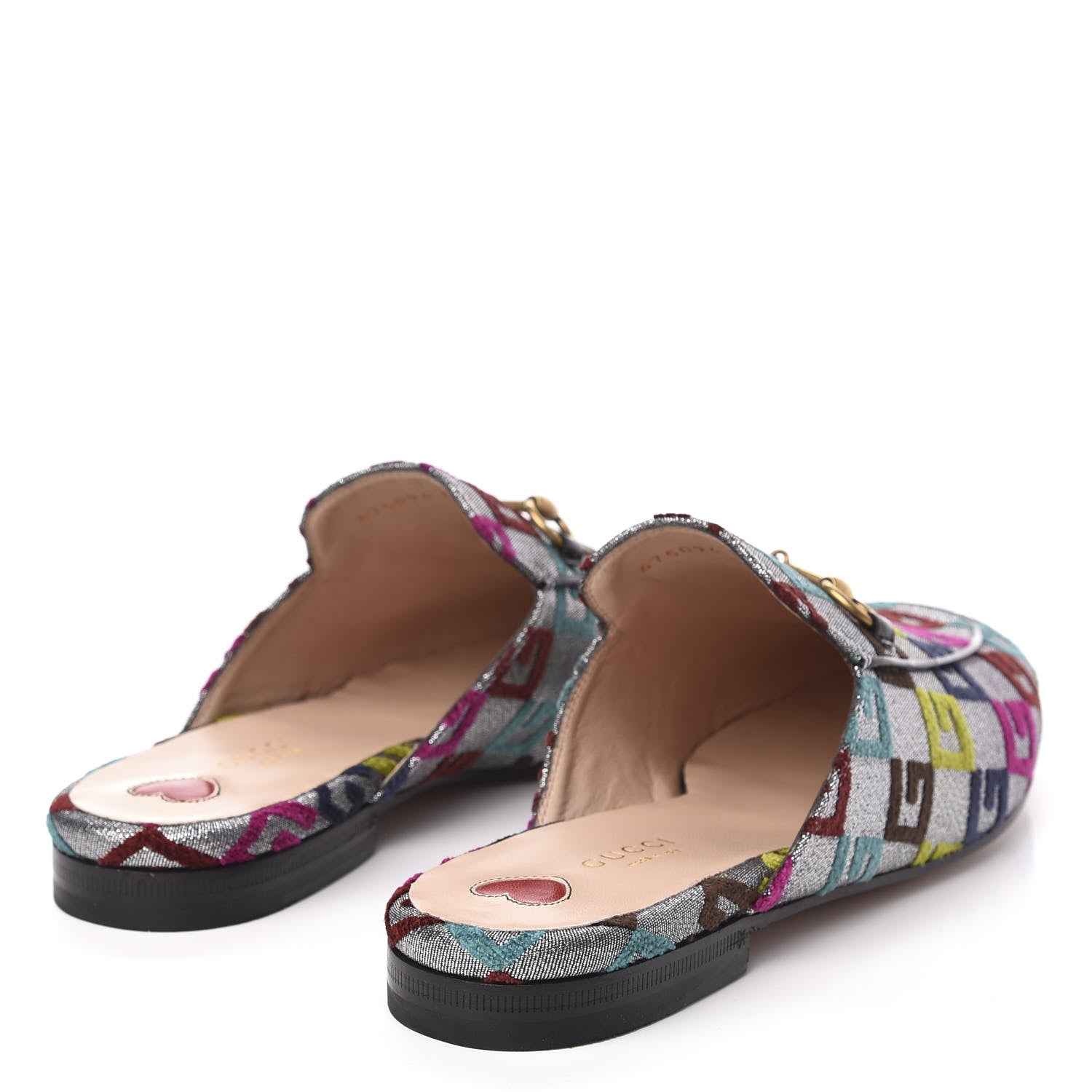 Gucci Velvet Lurex Square G Womens Princetown Slippers 38.5 Silver Multicolor 4 of 9
