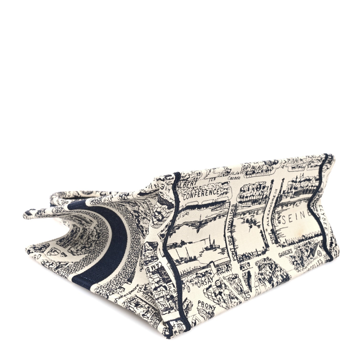 Christian Dior Canvas Embroidered Medium Plan De Paris Book Tote White Blue 4 of 10