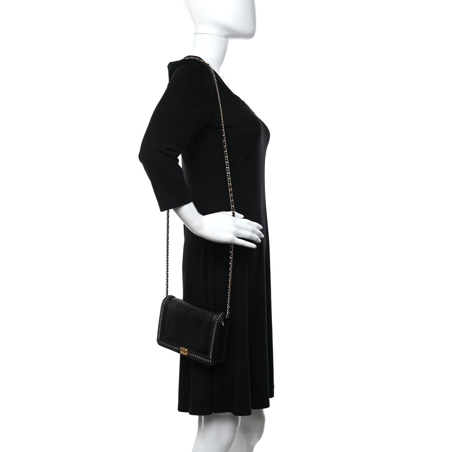 Lizard Lambskin Chain Around Boy Wallet on Chain WOC Black