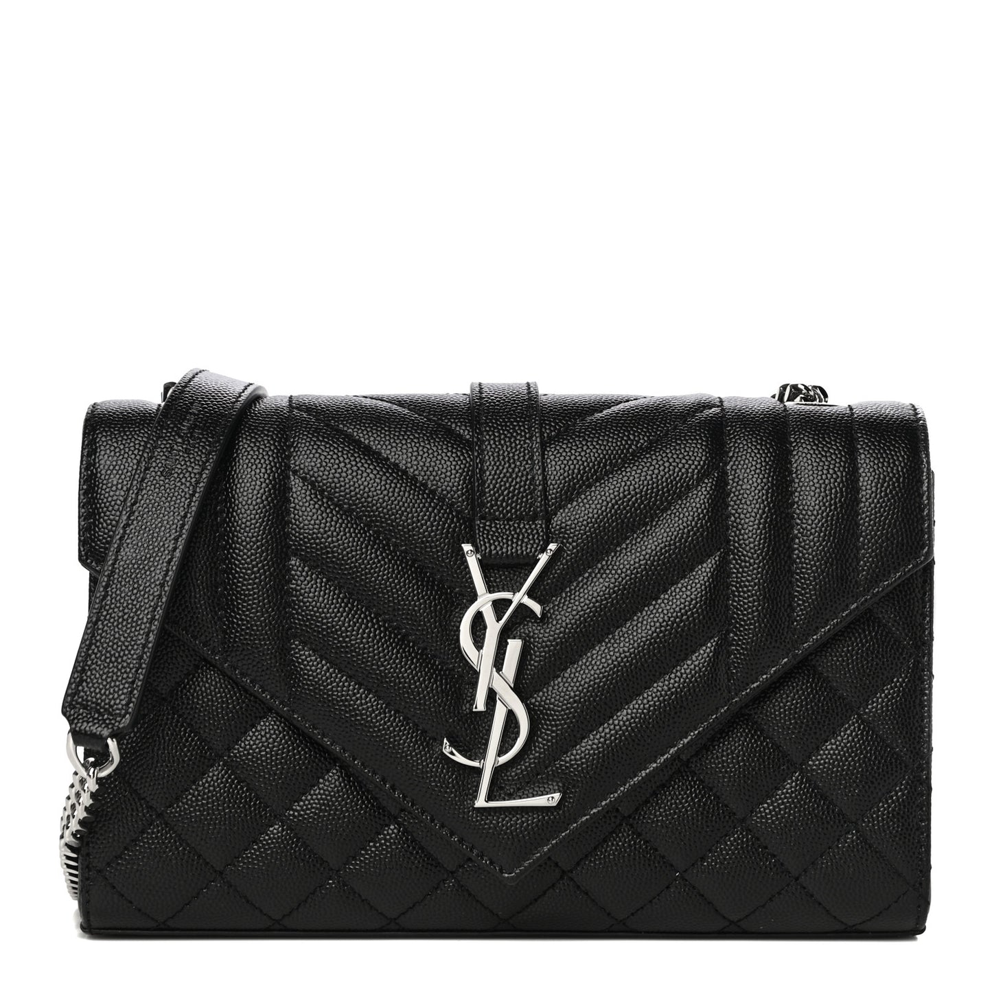 Grain De Poudre Textured Mixed Matelasse Triquilt Small Monogram Satchel Black