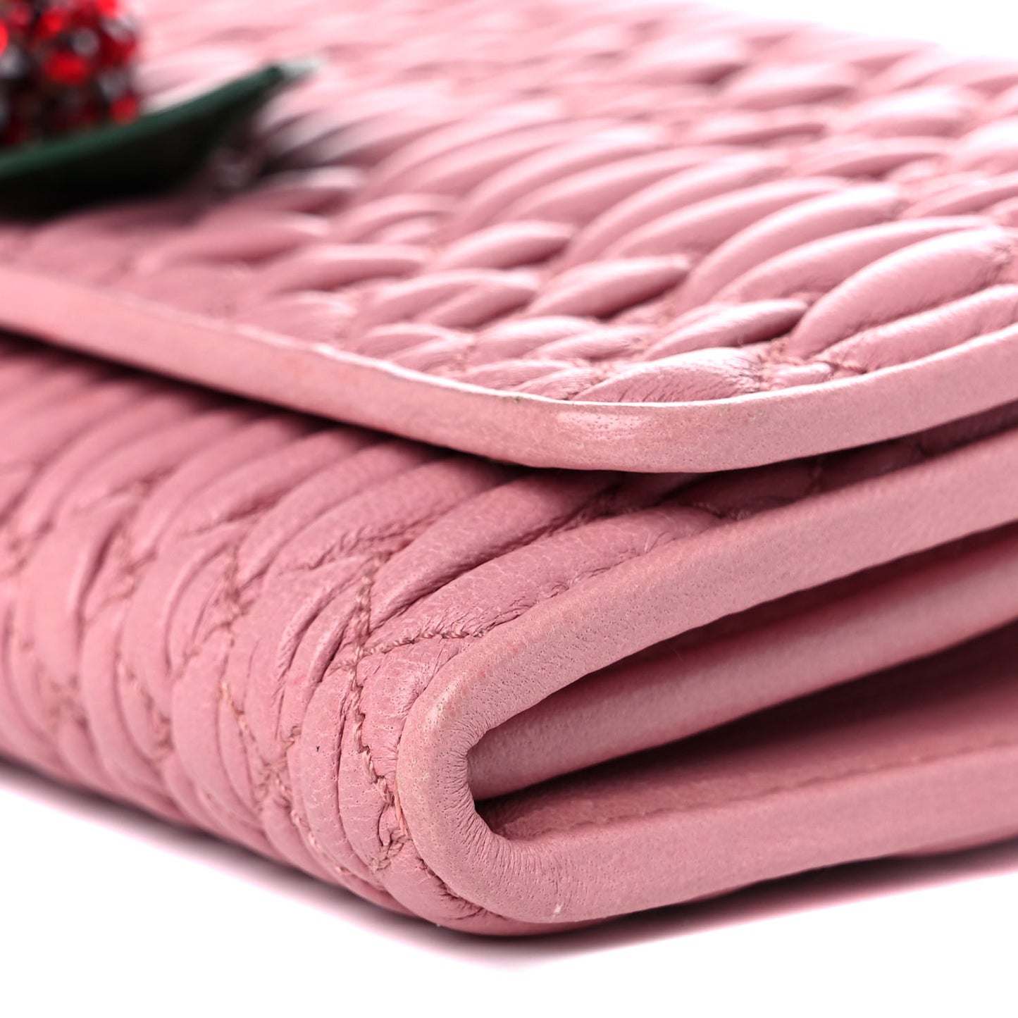 Nappa Matelasse Crystal Cherry Wallet On Chain Rosa