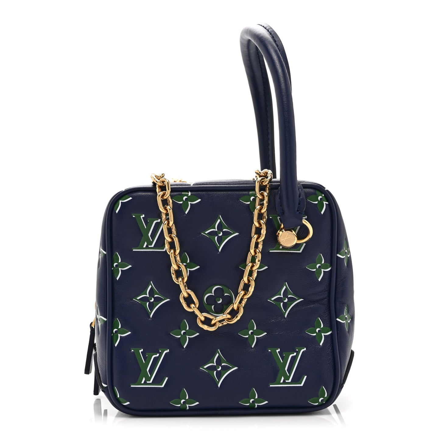 Lambskin Embossed Monogram Square Bag Blue Green