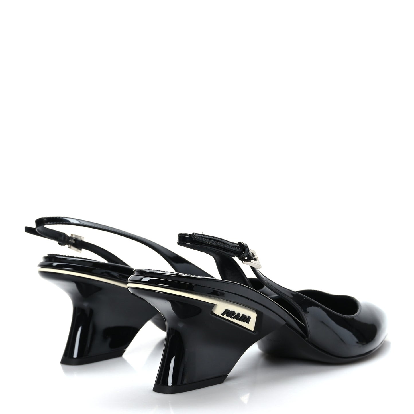 Patent Calfskin Logo Pointed Toe Slingback Wedges 39.5 Black