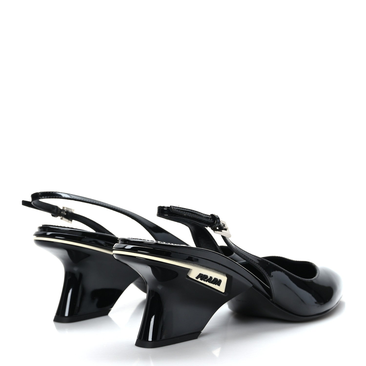 Prada Patent Calfskin Logo Pointed Toe Slingback Wedges 39.5 Black 4 of 7