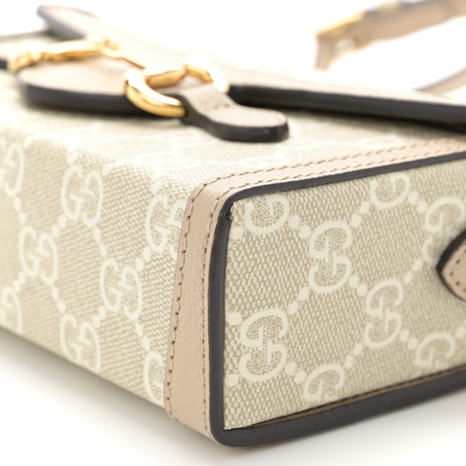 Gucci GG Supreme Monogram Textured Dollar Calfskin Mini Horsebit 1955 Shoulder Bag Beige Mystic White Oatmeal 10 of 11
