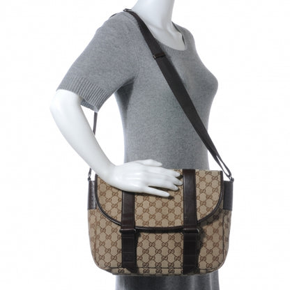 Gucci Monogram Medium Double Buckle Flap Messenger Bag Beige Dark Brown 2 of 7