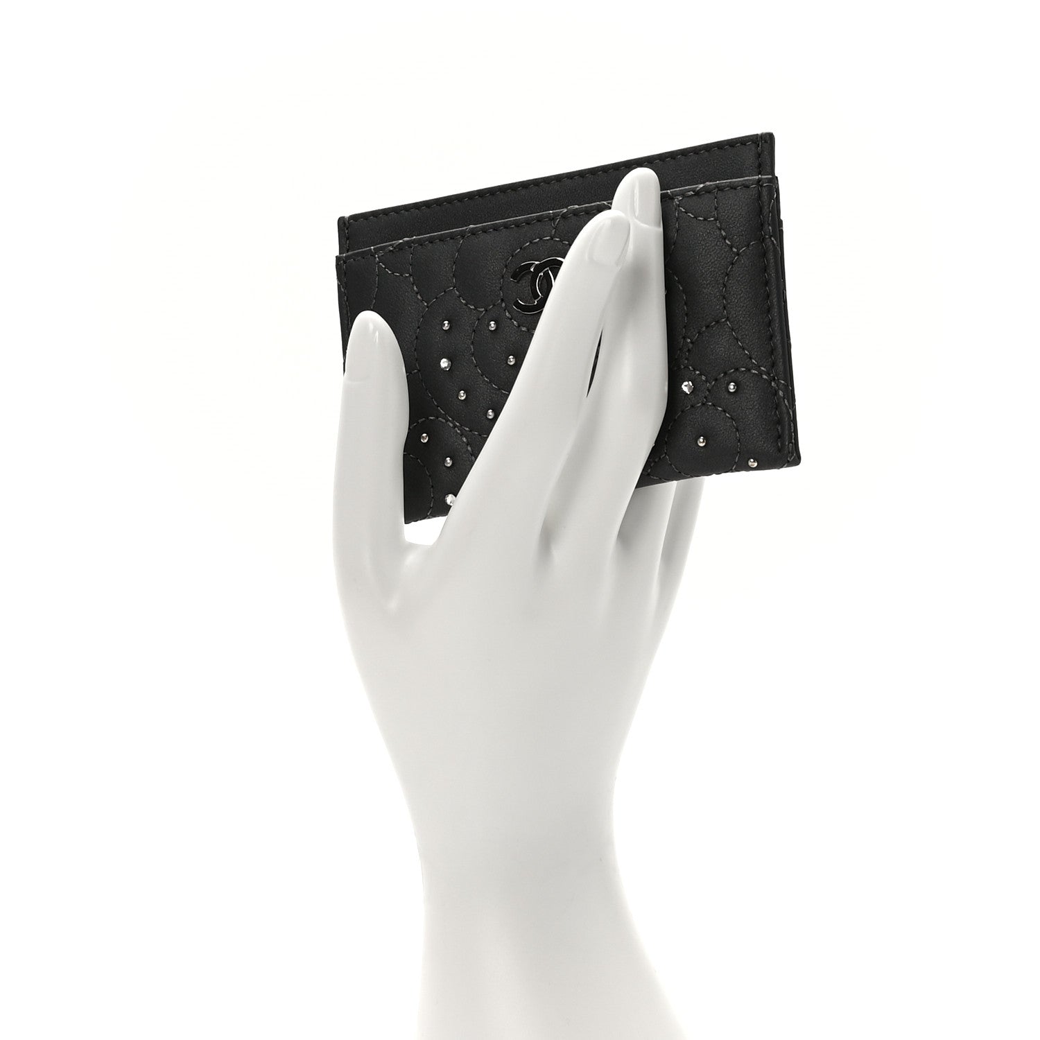 Chanel Lambskin Crystal Camellia Embossed Card Holder Black 2 of 9
