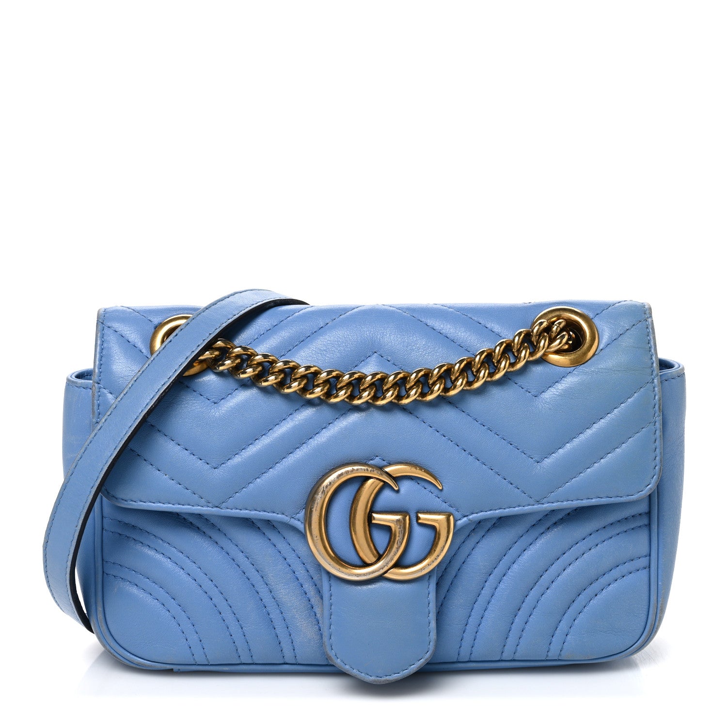 Gucci Calfskin Matelasse Mini GG Marmont Shoulder Bag Clear Sky Blue 1 of 13
