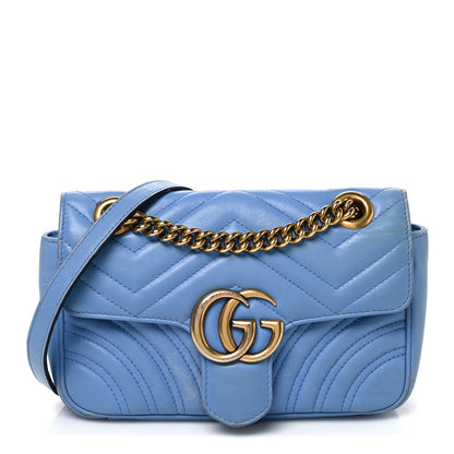 Gucci Calfskin Matelasse Mini GG Marmont Shoulder Bag Clear Sky Blue 1 of 13