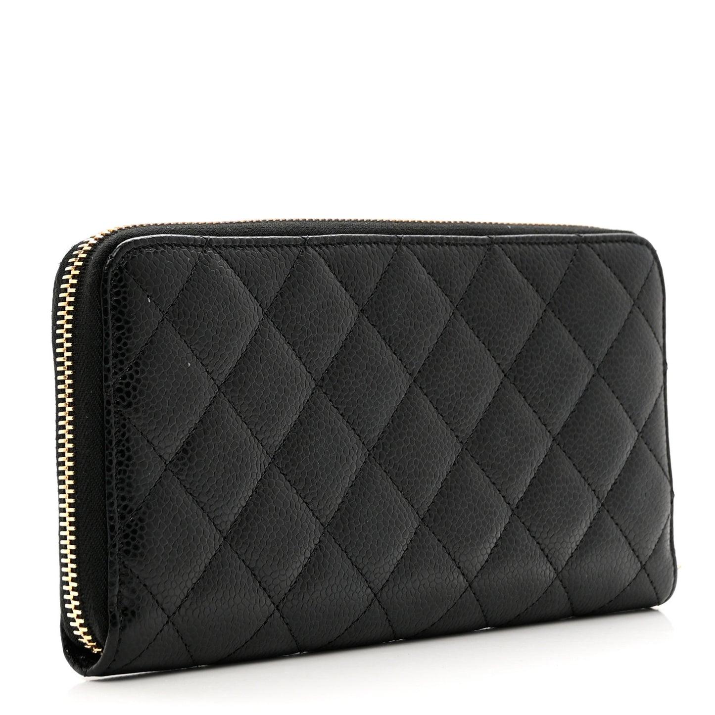 Caviar Quilted Large Gusset Zip Around Wallet Black