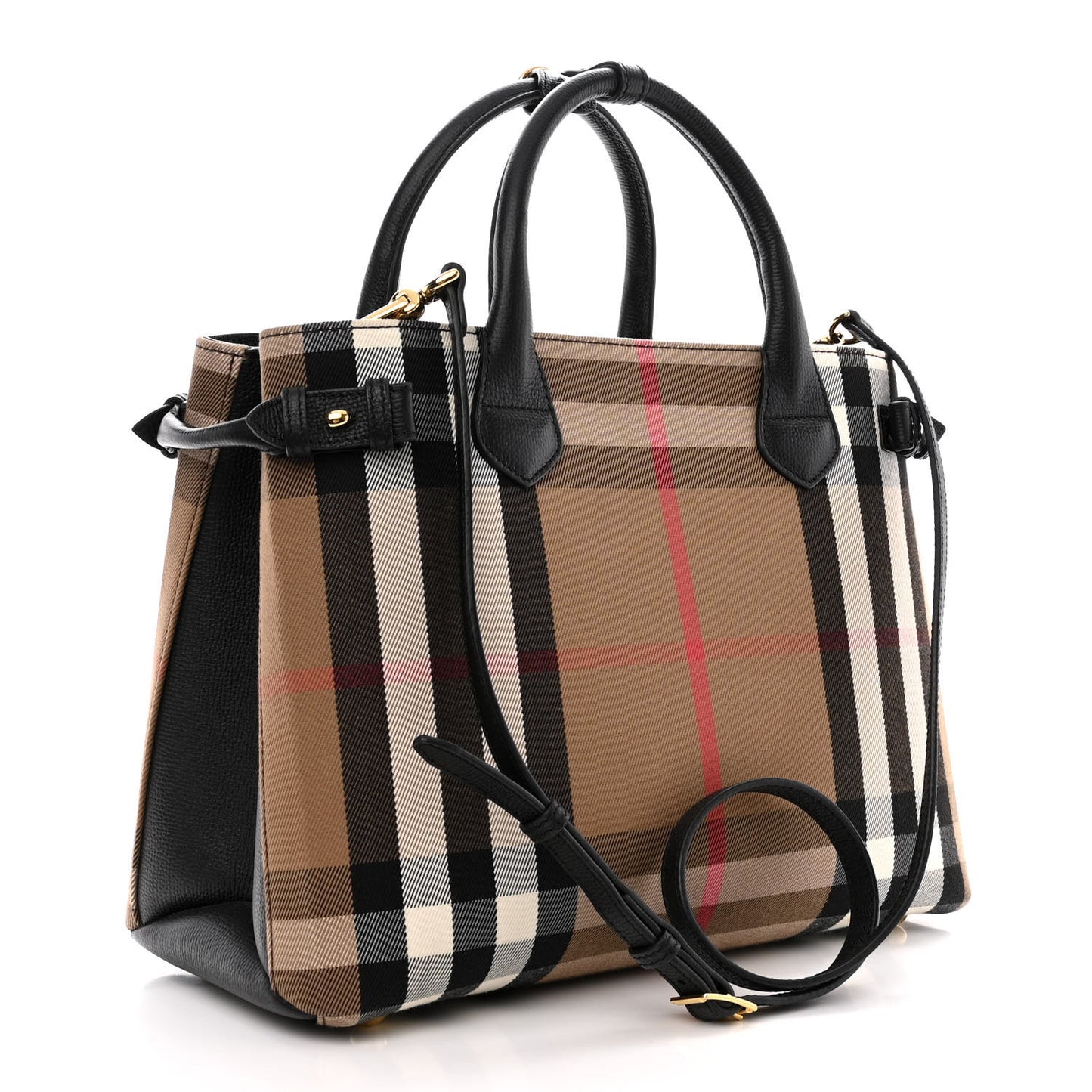 House Check Grainy Calfskin Medium Banner Tote Black