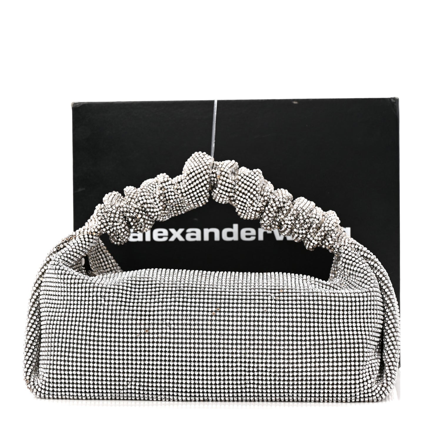 Mesh Crystal Rhinestone Mini Scrunchie Clutch Black Silver