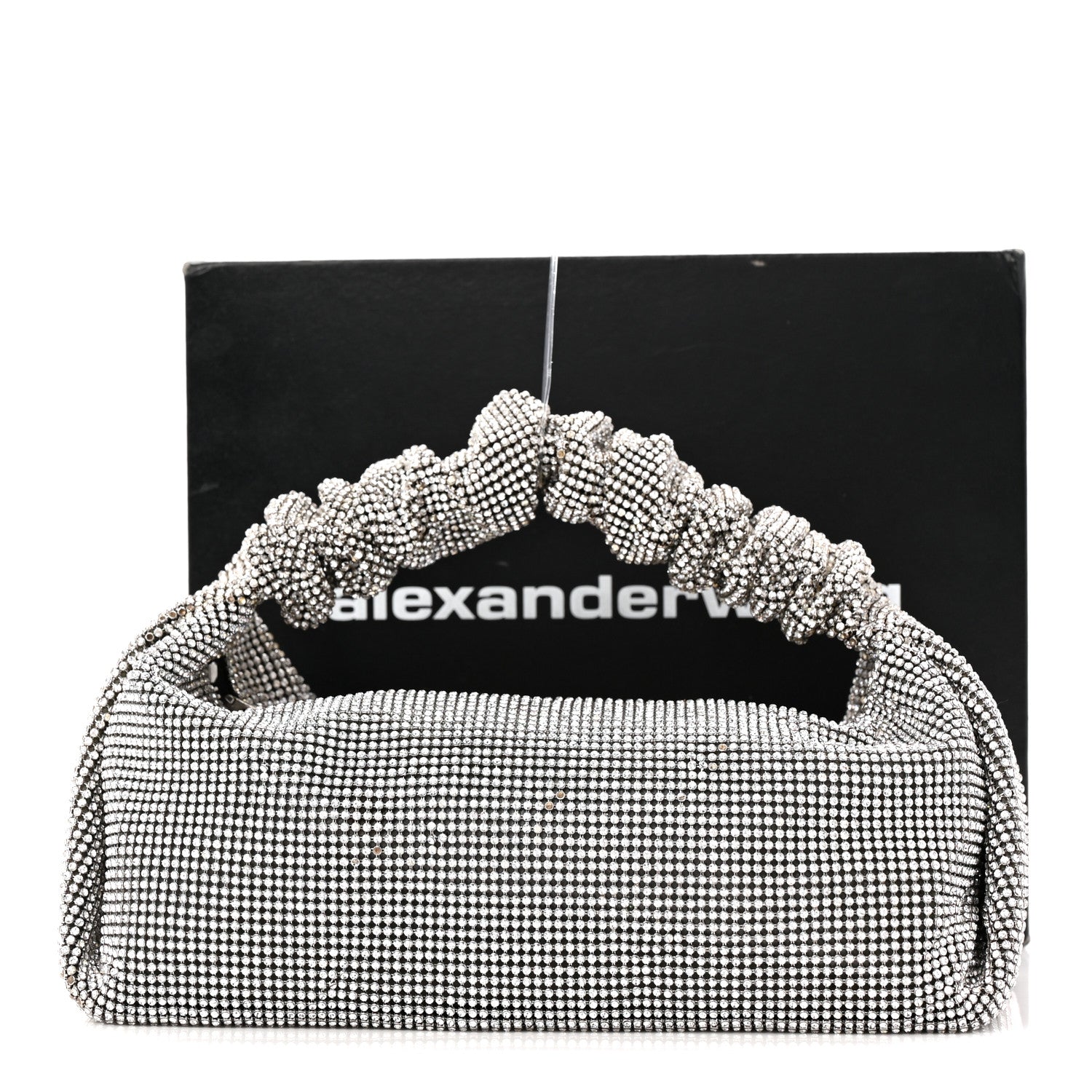 Alexander Wang Mesh Crystal Rhinestone Mini Scrunchie Clutch Black Silver 13 of 13