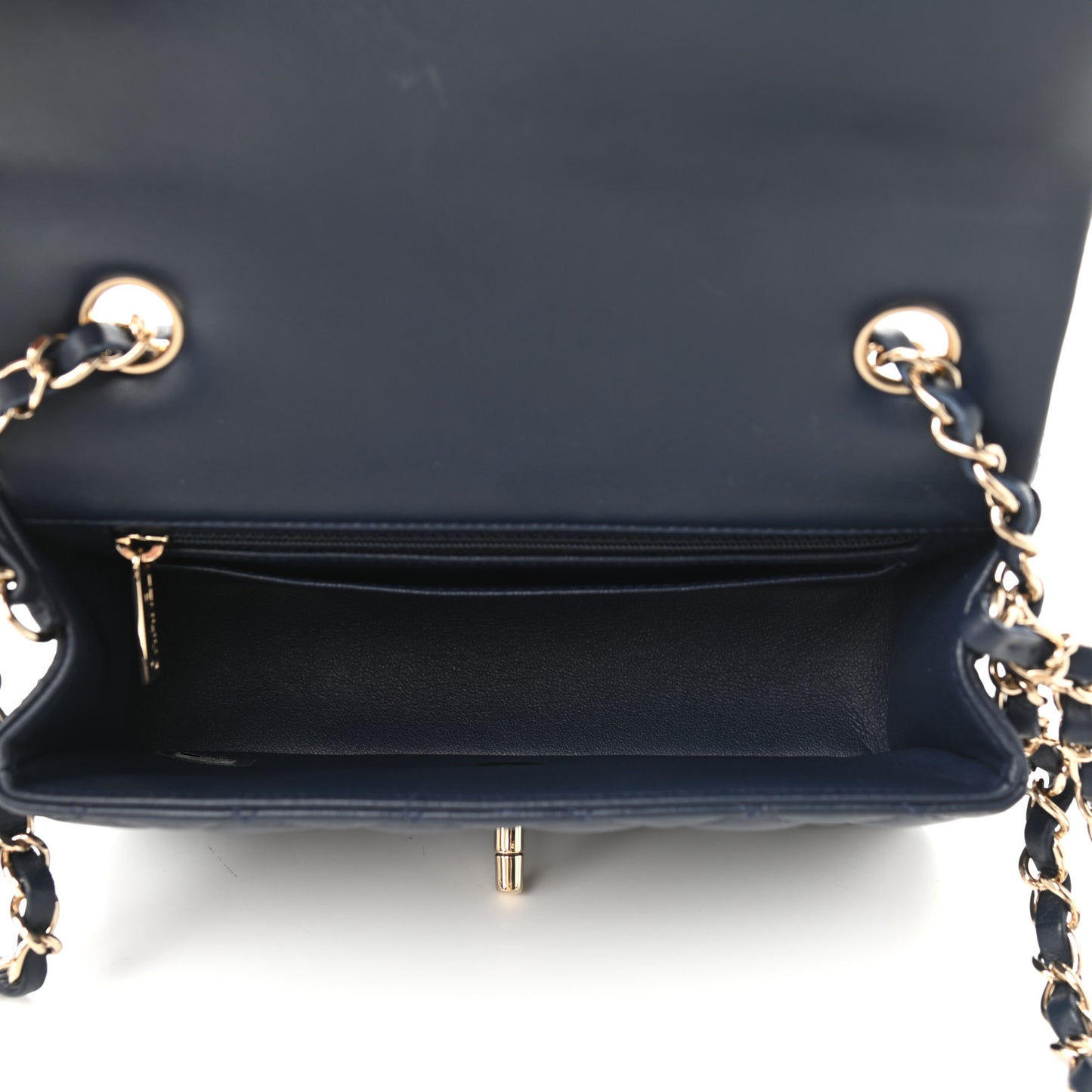 Lambskin Quilted Mini Rectangular Flap Dark Blue