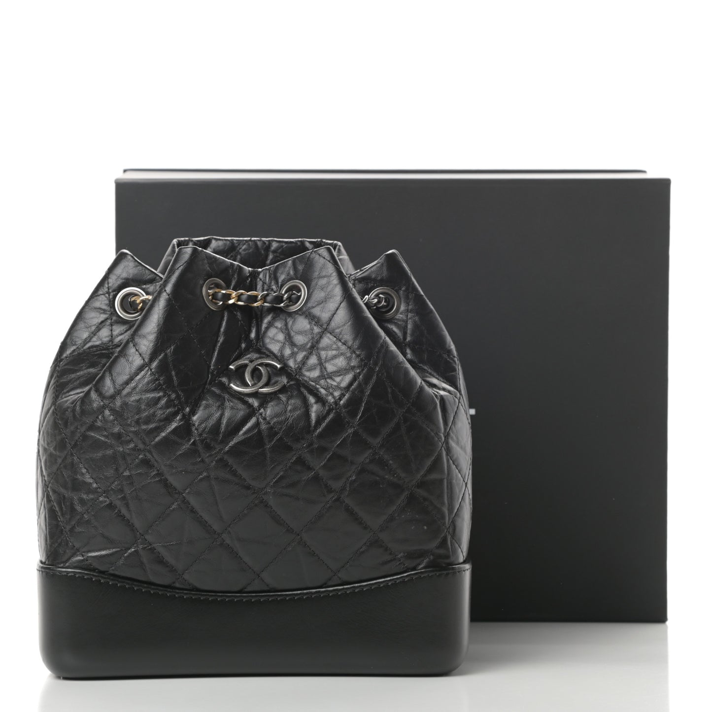 Aged Calfskin Quilted Small Gabrielle Backpack Black