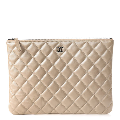 Chanel Iridescent Lambskin Quilted Medium Cosmetic Case Beige 1 of 11