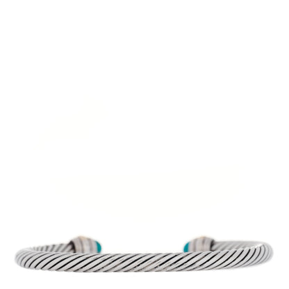 David Yurman Sterling Silver 14K Yellow Gold Turquoise 5mm Cable Classics Bracelet 3 of 5