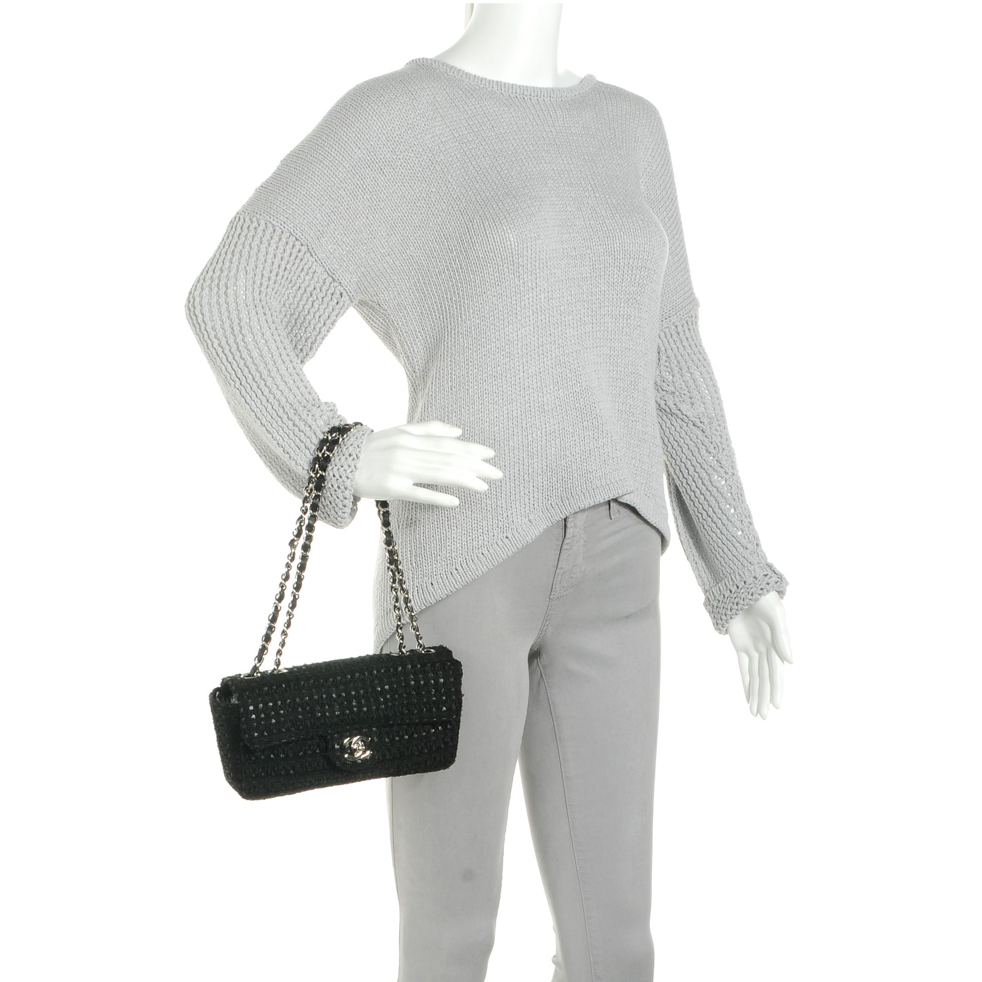 Chanel Tweed East West Flap Black 2 of 7