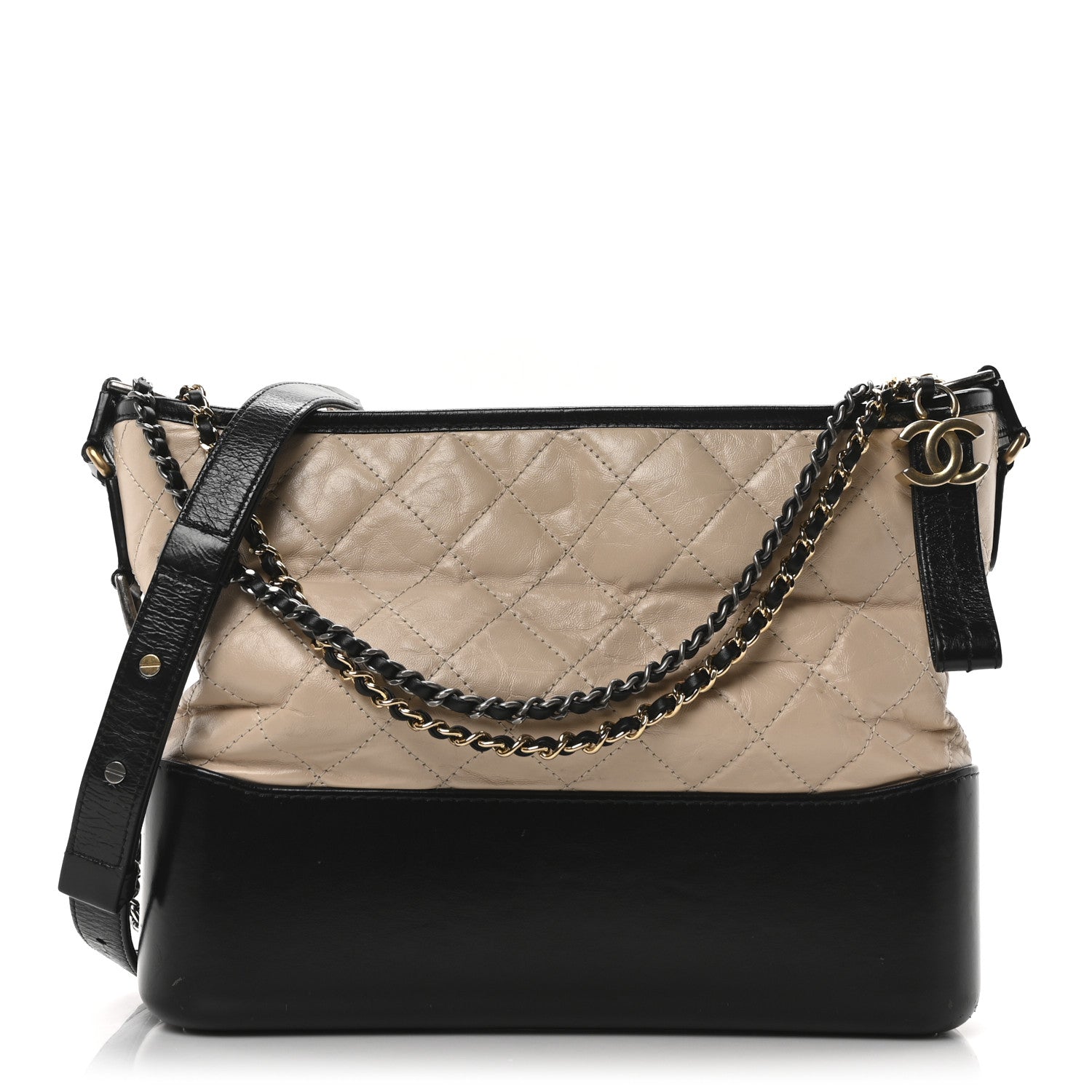 Chanel Aged Calfskin Quilted Medium Gabrielle Hobo Beige Black 1 of 10
