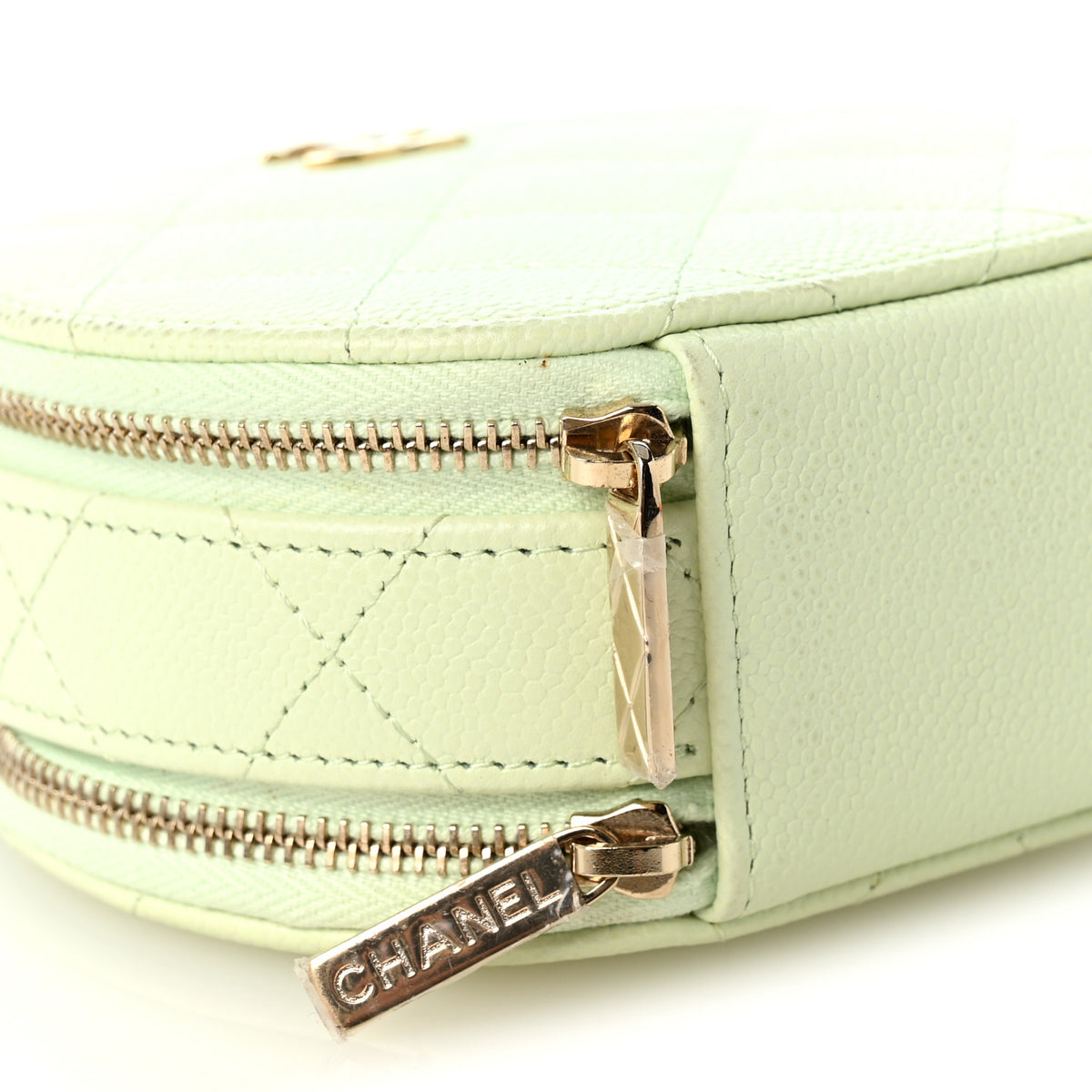 Chanel Caviar Quilted Round Handle With Care Vanity With Chain Light Green 10 of 12