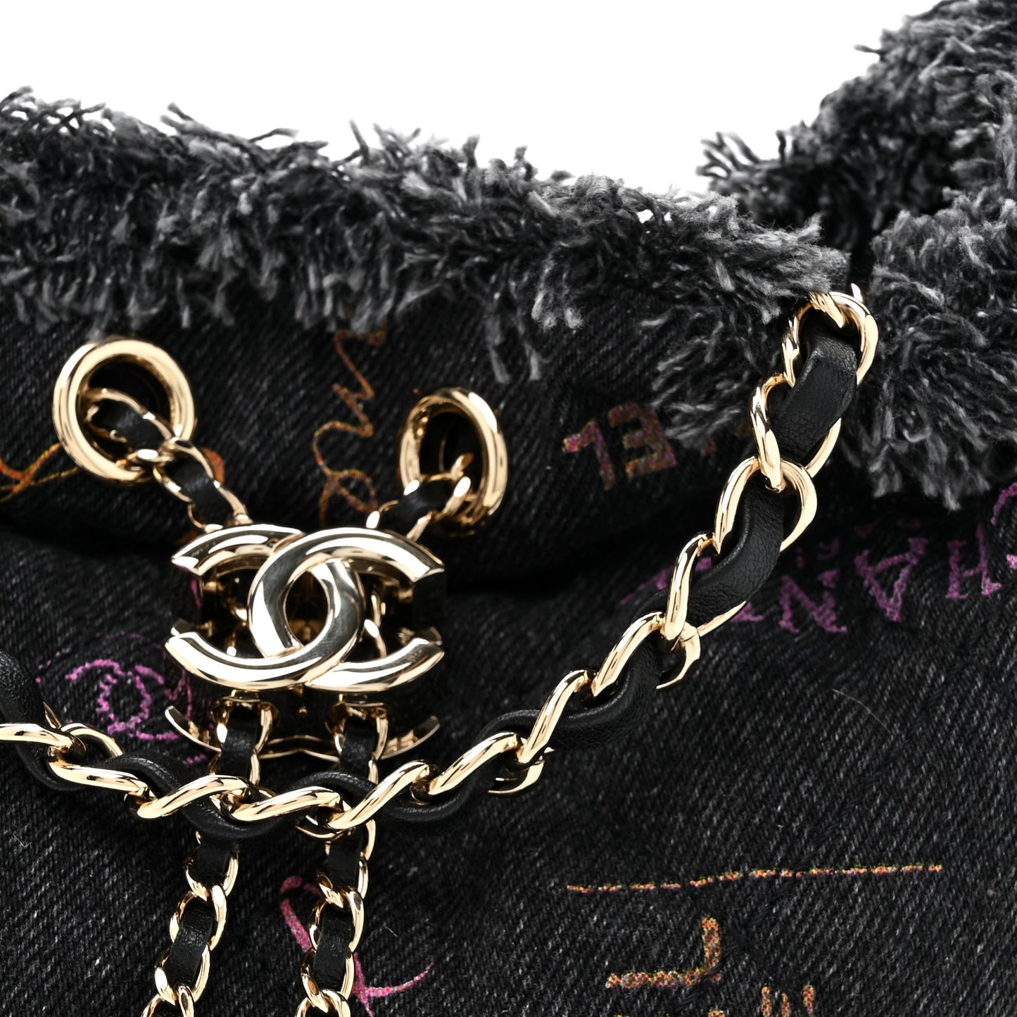 Denim Quilted Mood Small Bucket With Chain Black Multicolor