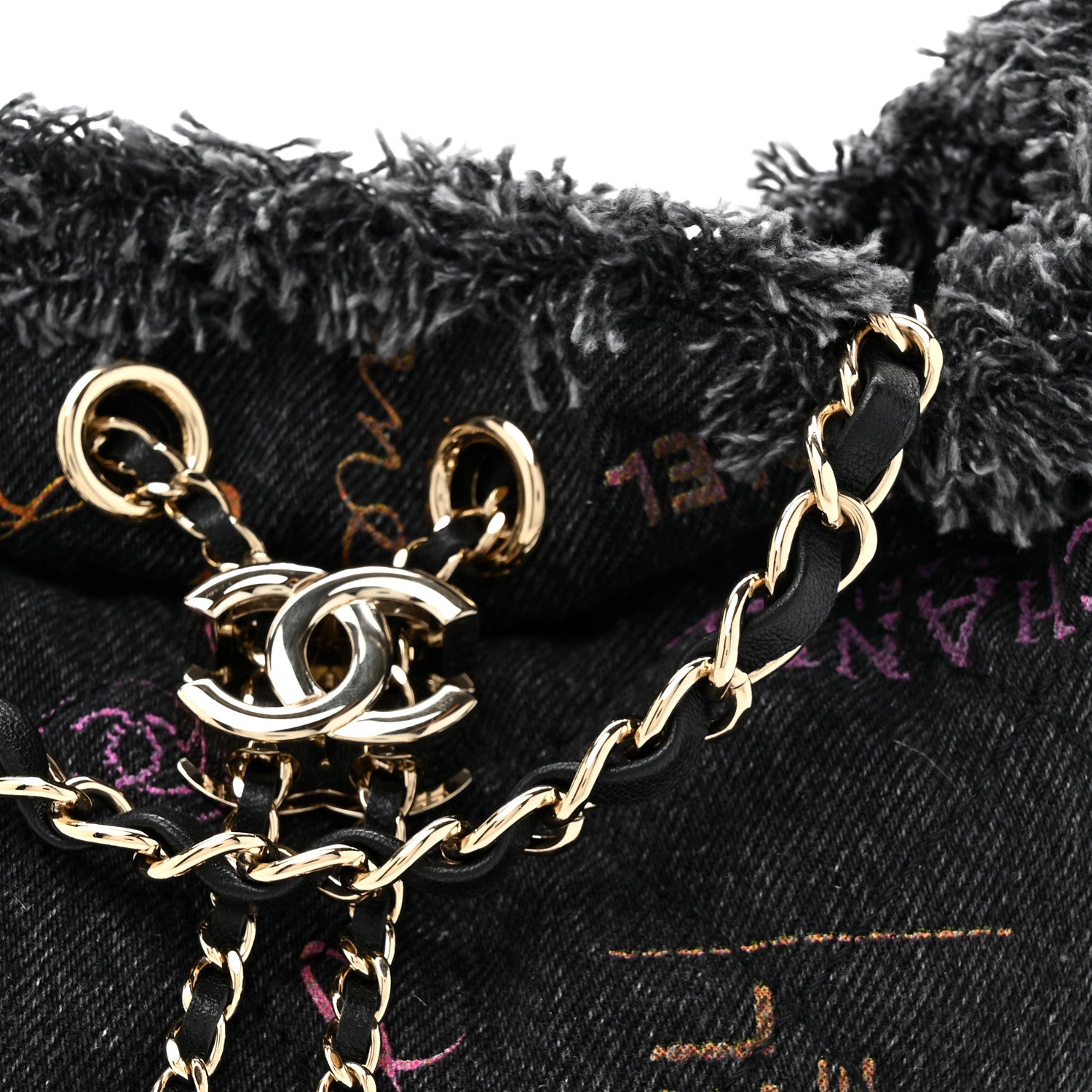 Chanel Denim Quilted Mood Small Bucket With Chain Black Multicolor 8 of 10