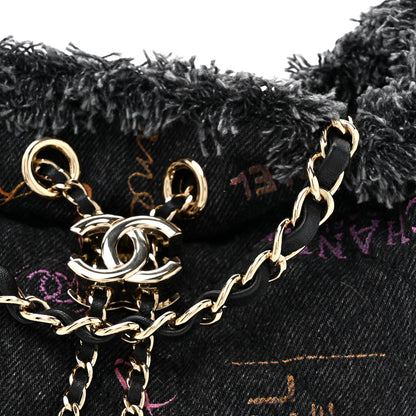 Chanel Denim Quilted Mood Small Bucket With Chain Black Multicolor 8 of 10