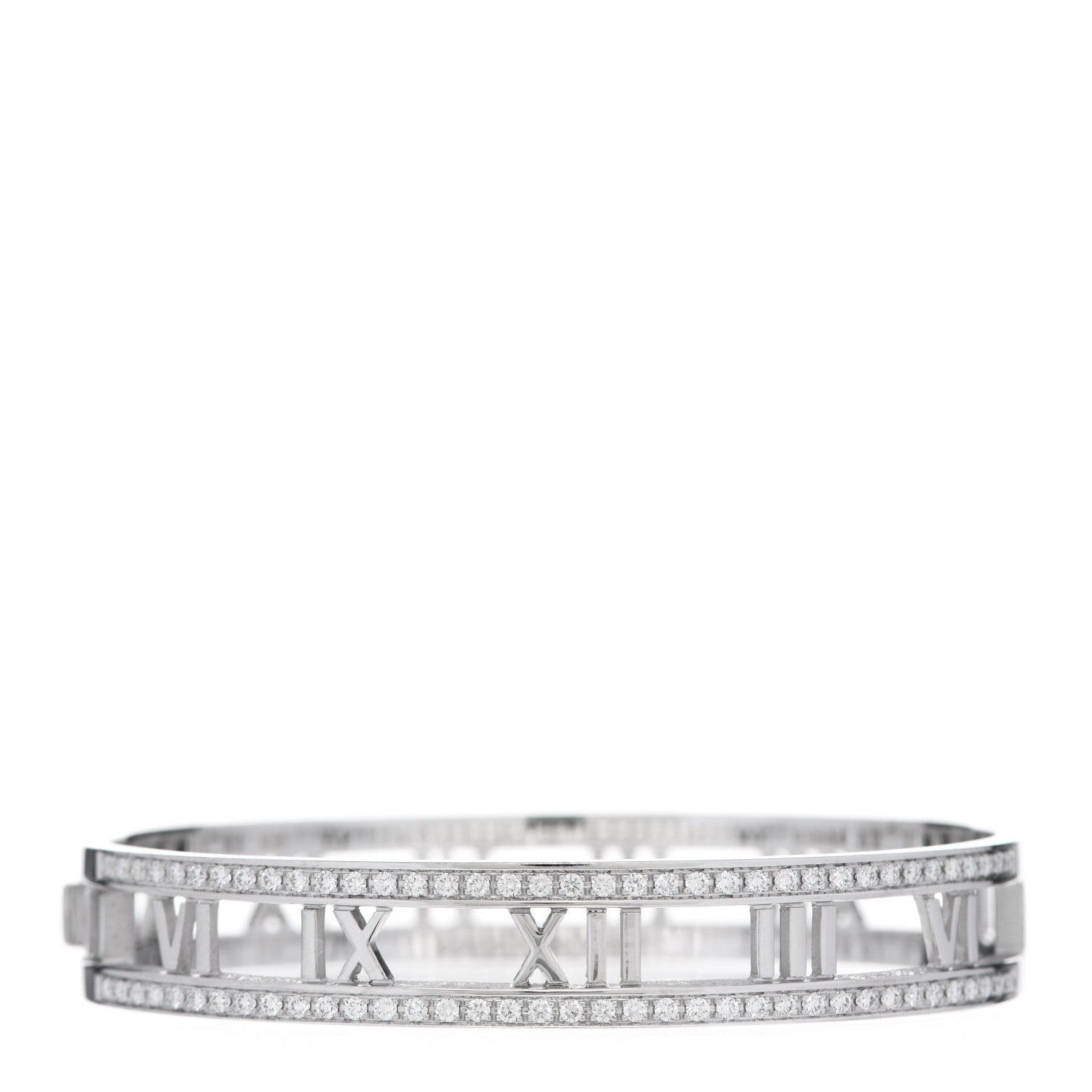 Tiffany 18K White Gold Diamond Atlas Open Hinged Bangle Bracelet 1 of 5