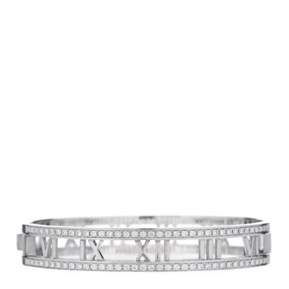 Tiffany 18K White Gold Diamond Atlas Open Hinged Bangle Bracelet 1 of 5