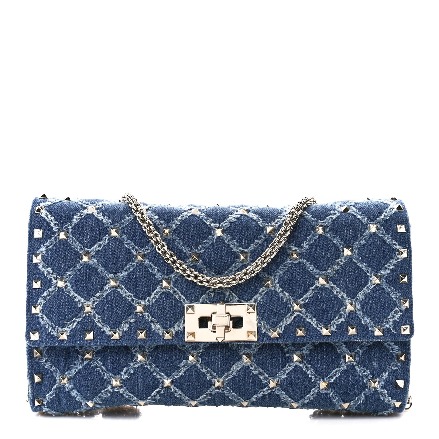 Denim Rockstud Spike Wallet on Chain Blue