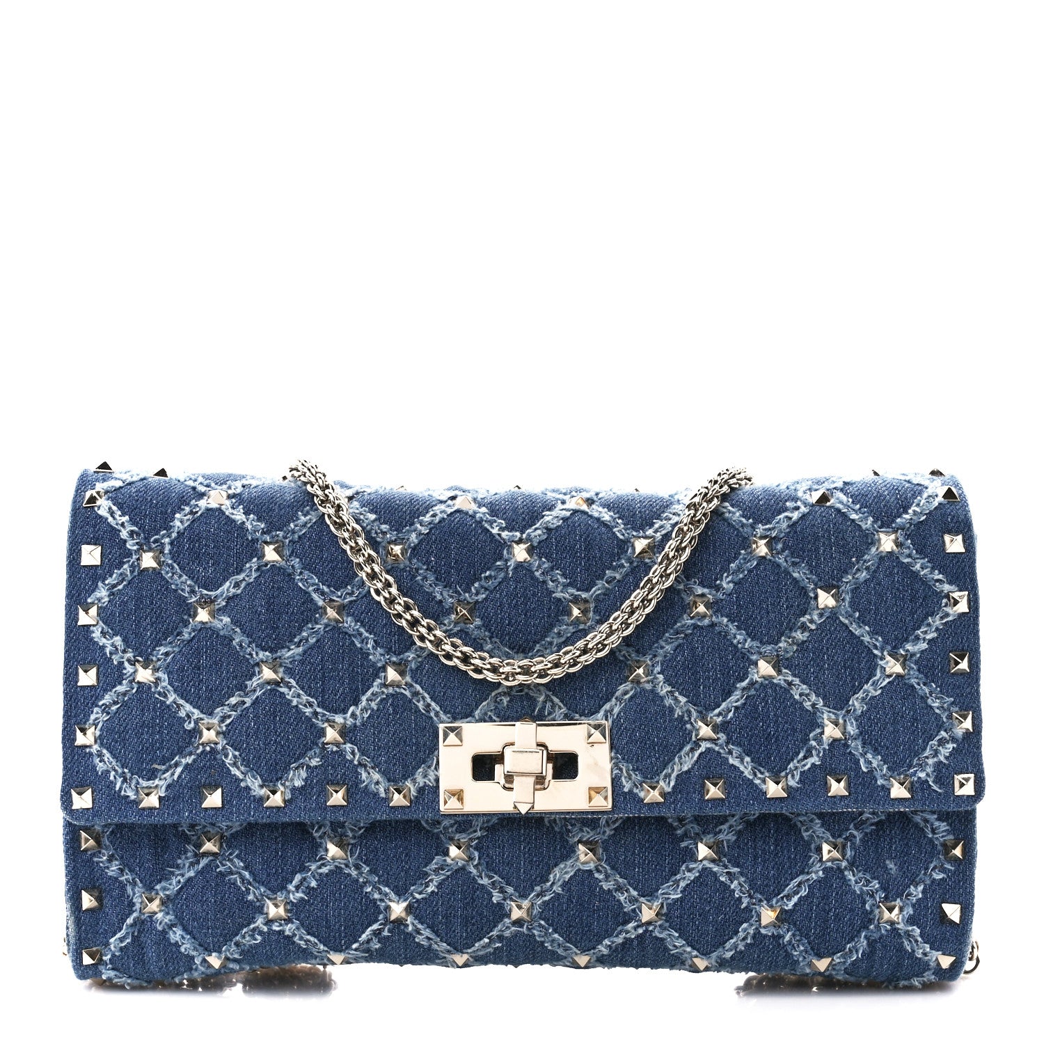 Valentino Garavani Denim Rockstud Spike Wallet on Chain Blue 1 of 11