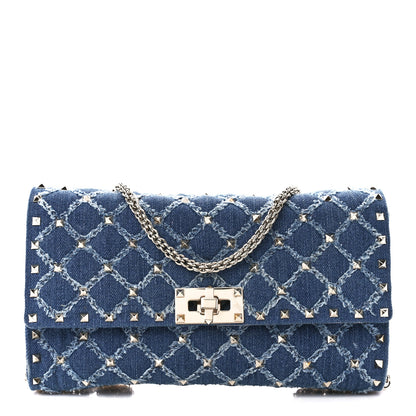 Valentino Garavani Denim Rockstud Spike Wallet on Chain Blue 1 of 11