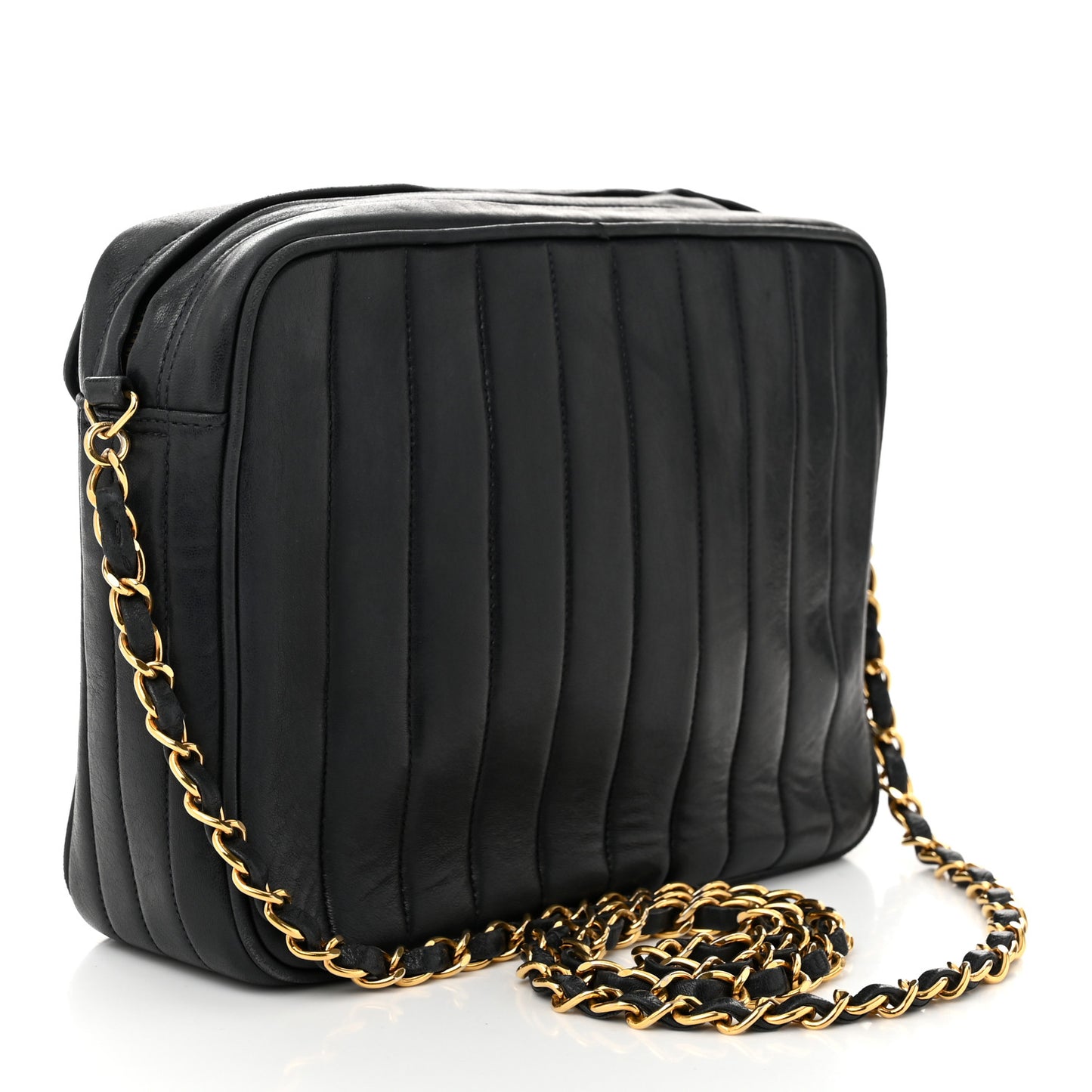 Lambskin Vertical Quilted Flap Camera Case Navy Blue