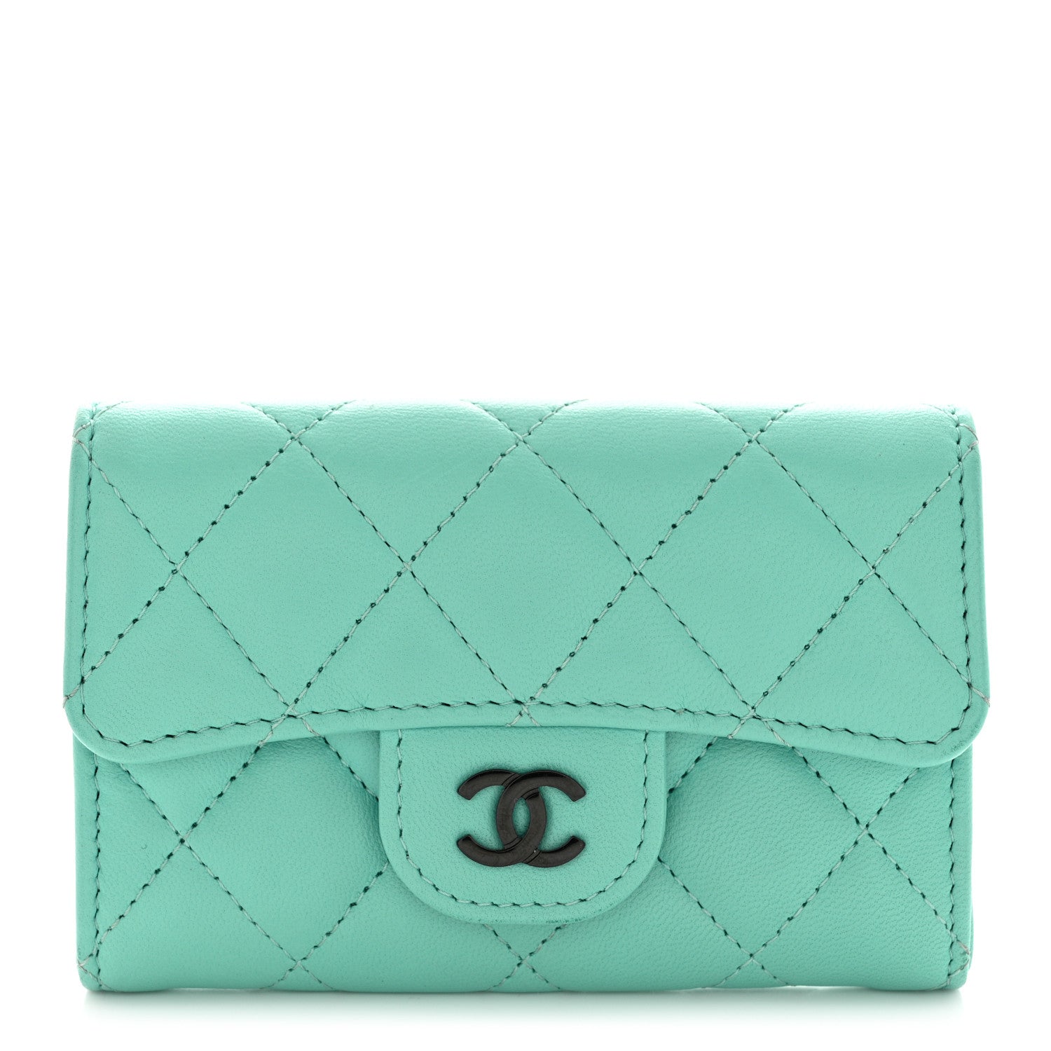 Chanel Lambskin Quilted Flap Card Holder Wallet Turquoise 1 of 12