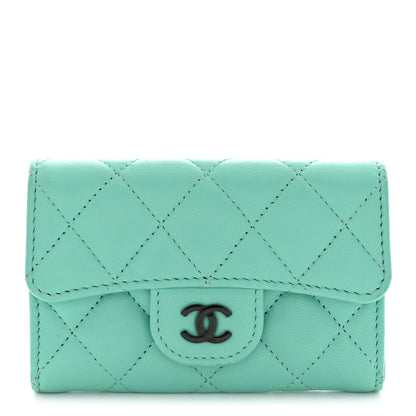 Chanel Lambskin Quilted Flap Card Holder Wallet Turquoise 1 of 12