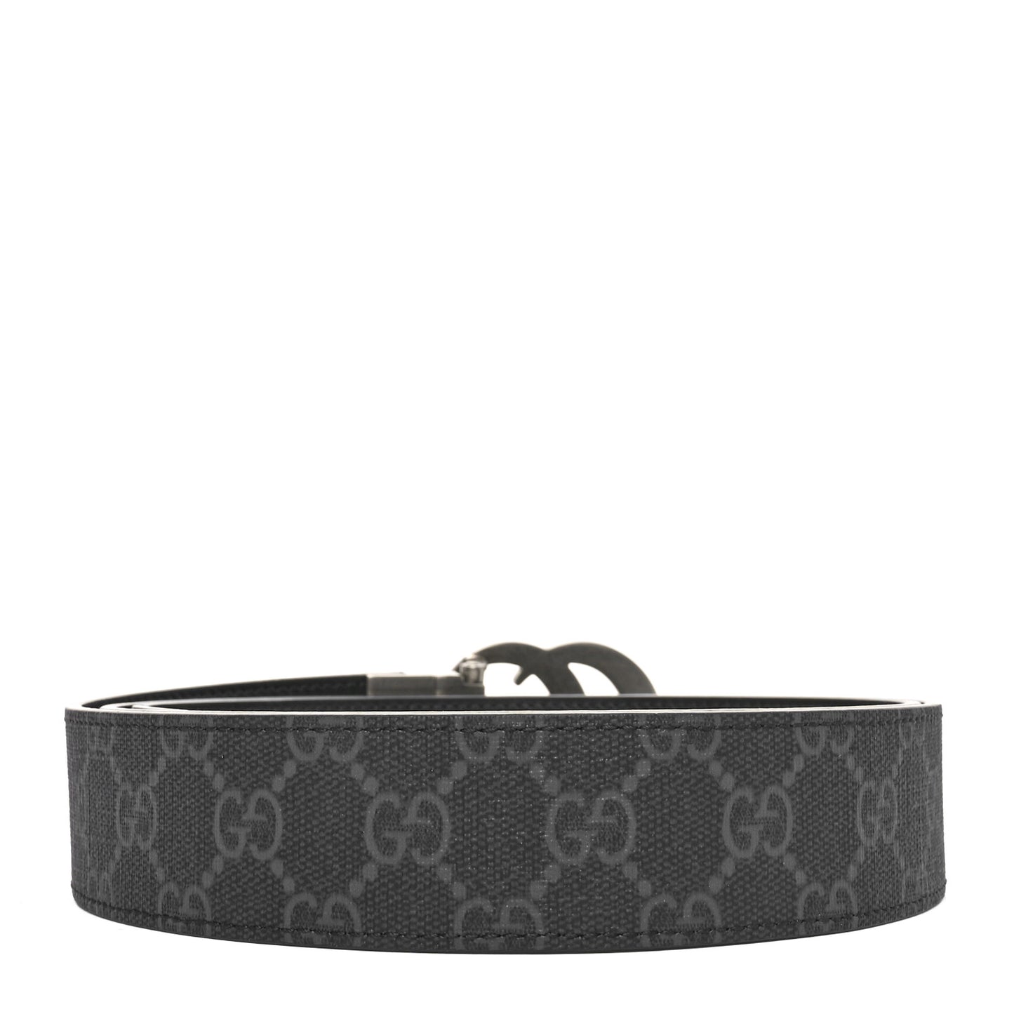 GG Supreme Monogram Plutone Calfskin Palladium Double G Reversible 37mm Belt 115 46 Black