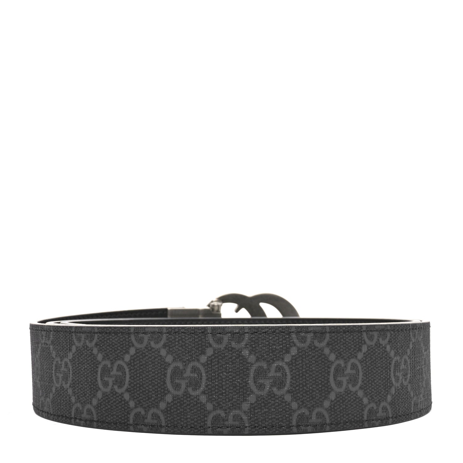 Gucci GG Supreme Monogram Plutone Calfskin Palladium Double G Reversible 37mm Belt 115 46 Black 2 of 6